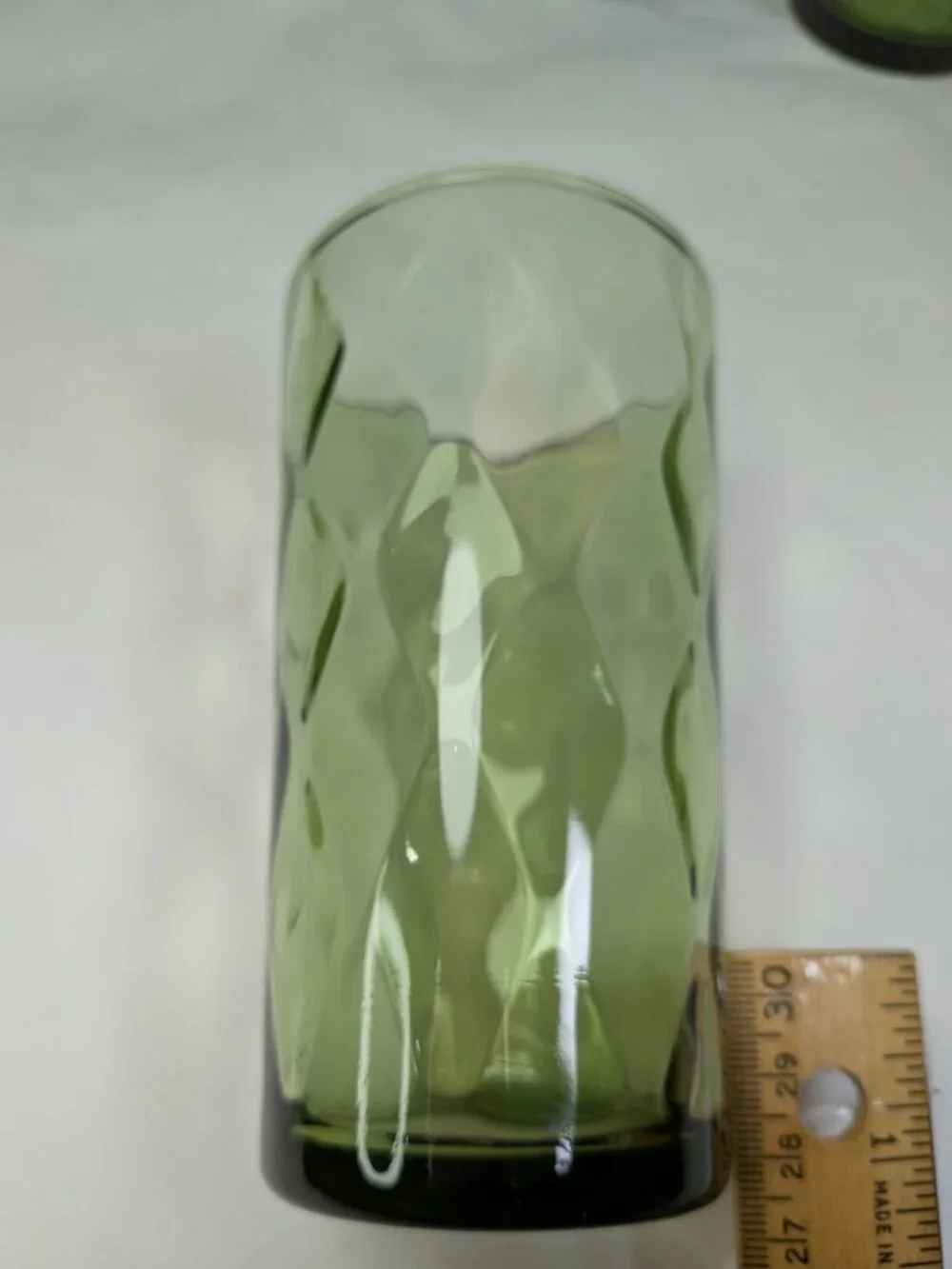 Vintage Indiana Glass Diamond Point Avocado Green Set of 6 - Pristine MCM